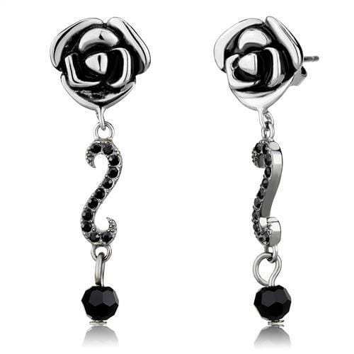 TK2951 - High polished (no plating) Stainless Steel Earrings with Top Grade Crystal in Jet - Alamode - Flyclothing LLC