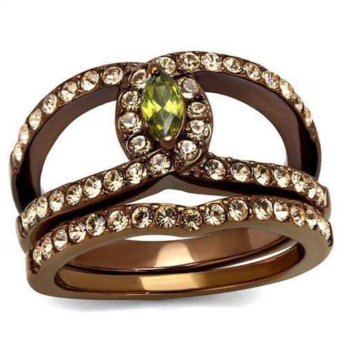 TK2956 - IP Coffee light Stainless Steel Ring with AAA Grade CZ in Olivine color - Alamode - Flyclothing LLC