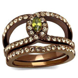 TK2956 - IP Coffee light Stainless Steel Ring with AAA Grade CZ in Olivine color - Alamode - Flyclothing LLC