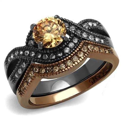 TK2957 - IP Light Black & IP Light coffee Stainless Steel Ring with AAA Grade CZ in Champagne - Alamode - Flyclothing LLC