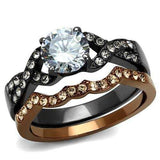 TK2958 - IP Light Black & IP Light coffee Stainless Steel Ring with AAA Grade CZ in Clear - Alamode - Flyclothing LLC