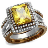 TK2962 - Two Tone IP Light Brown (IP Light coffee) Stainless Steel Ring with AAA Grade CZ in Topaz - Alamode - Flyclothing LLC
