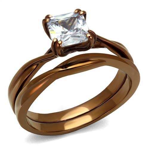 TK2964 - IP Coffee light Stainless Steel Ring with AAA Grade CZ in Clear - Alamode - Flyclothing LLC