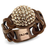 TK2965 - IP Coffee light Stainless Steel Ring with Top Grade Crystal in Light Peach - Alamode - Flyclothing LLC