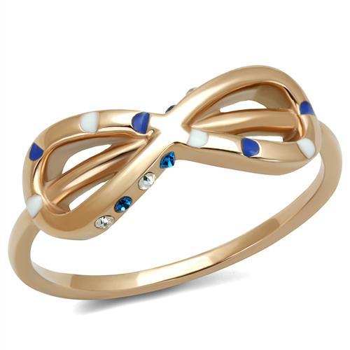 TK2966 - IP Rose Gold(Ion Plating) Stainless Steel Ring with Top Grade Crystal in Sapphire - Alamode - Flyclothing LLC