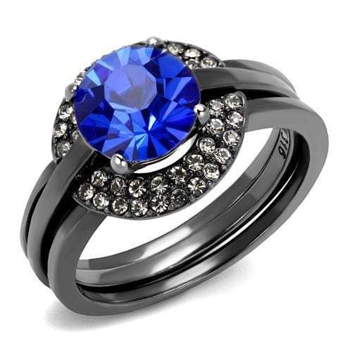 TK2969 - IP Light Black (IP Gun) Stainless Steel Ring with Top Grade Crystal in Sapphire - Alamode - Flyclothing LLC