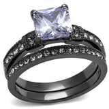 TK2970 - IP Light Black (IP Gun) Stainless Steel Ring with AAA Grade CZ in Light Amethyst - Alamode - Flyclothing LLC