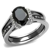 TK2971 - Two-Tone IP Black Stainless Steel Ring with Synthetic Synthetic Glass in Jet - Alamode - Flyclothing LLC