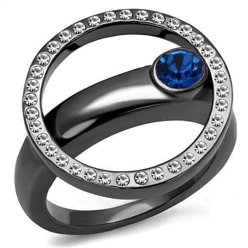 TK2974 - IP Light Black (IP Gun) Stainless Steel Ring with Top Grade Crystal in Capri Blue - Alamode - Flyclothing LLC