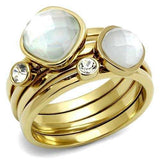 TK2975 - IP Gold(Ion Plating) Stainless Steel Ring with Synthetic Synthetic Glass in White - Alamode - Flyclothing LLC