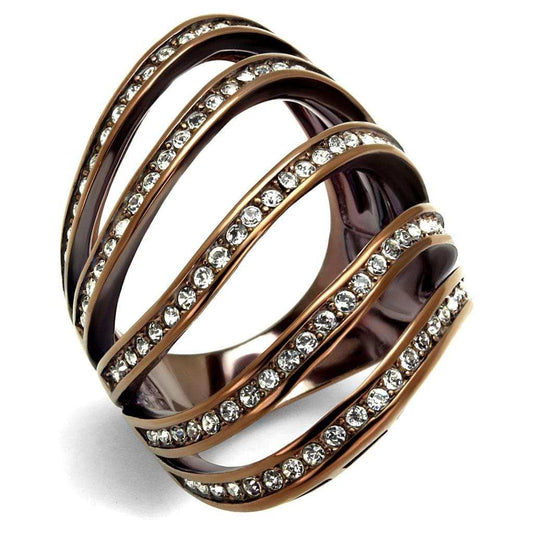 TK2985 - IP Coffee light Stainless Steel Ring with Top Grade Crystal in Clear - Alamode - Flyclothing LLC