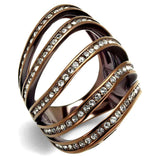 TK2985 - IP Coffee light Stainless Steel Ring with Top Grade Crystal in Clear - Alamode - Flyclothing LLC