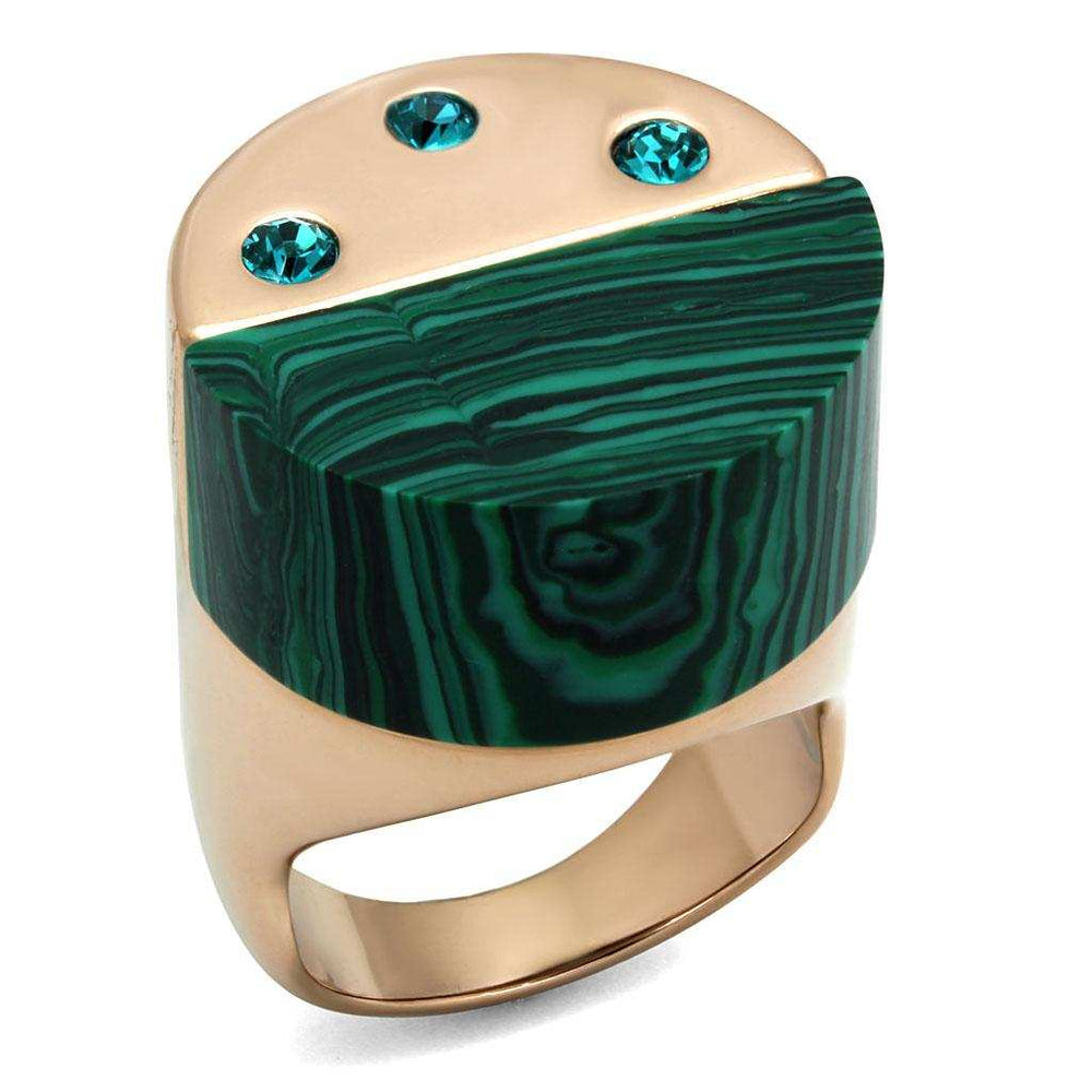 TK2986 - IP Rose Gold(Ion Plating) Stainless Steel Ring with Synthetic MALACHITE in Emerald - Alamode - Flyclothing LLC