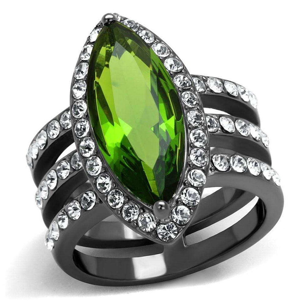 TK2989 - IP Light Black (IP Gun) Stainless Steel Ring with Synthetic Synthetic Glass in Peridot - Alamode - Flyclothing LLC