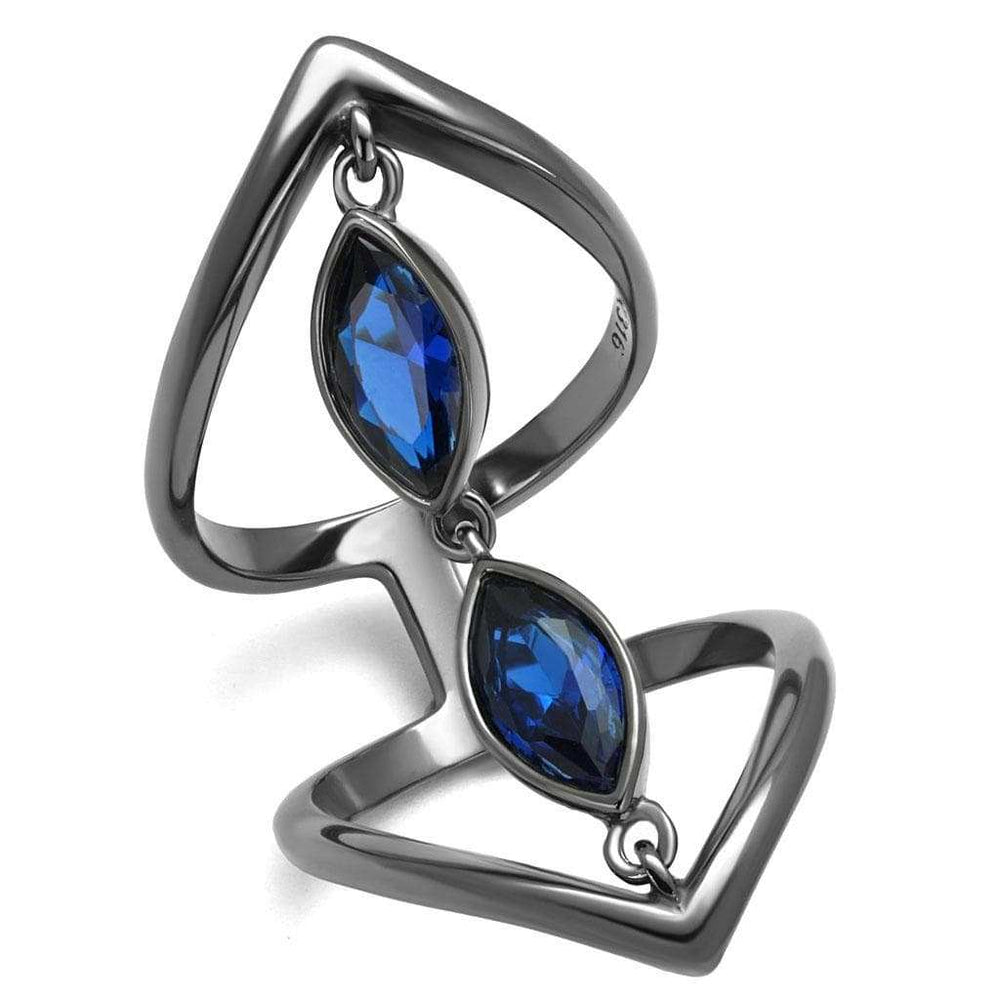 TK2990 - IP Light Black (IP Gun) Stainless Steel Ring with Synthetic Spinel in London Blue - Alamode - Flyclothing LLC