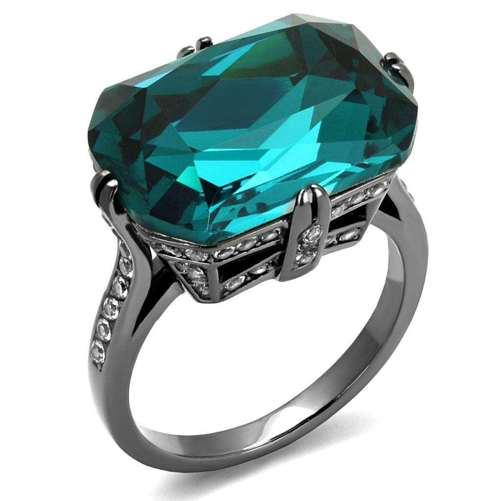 TK2998 - IP Light Black (IP Gun) Stainless Steel Ring with Top Grade Crystal in Blue Zircon - Alamode - Flyclothing LLC