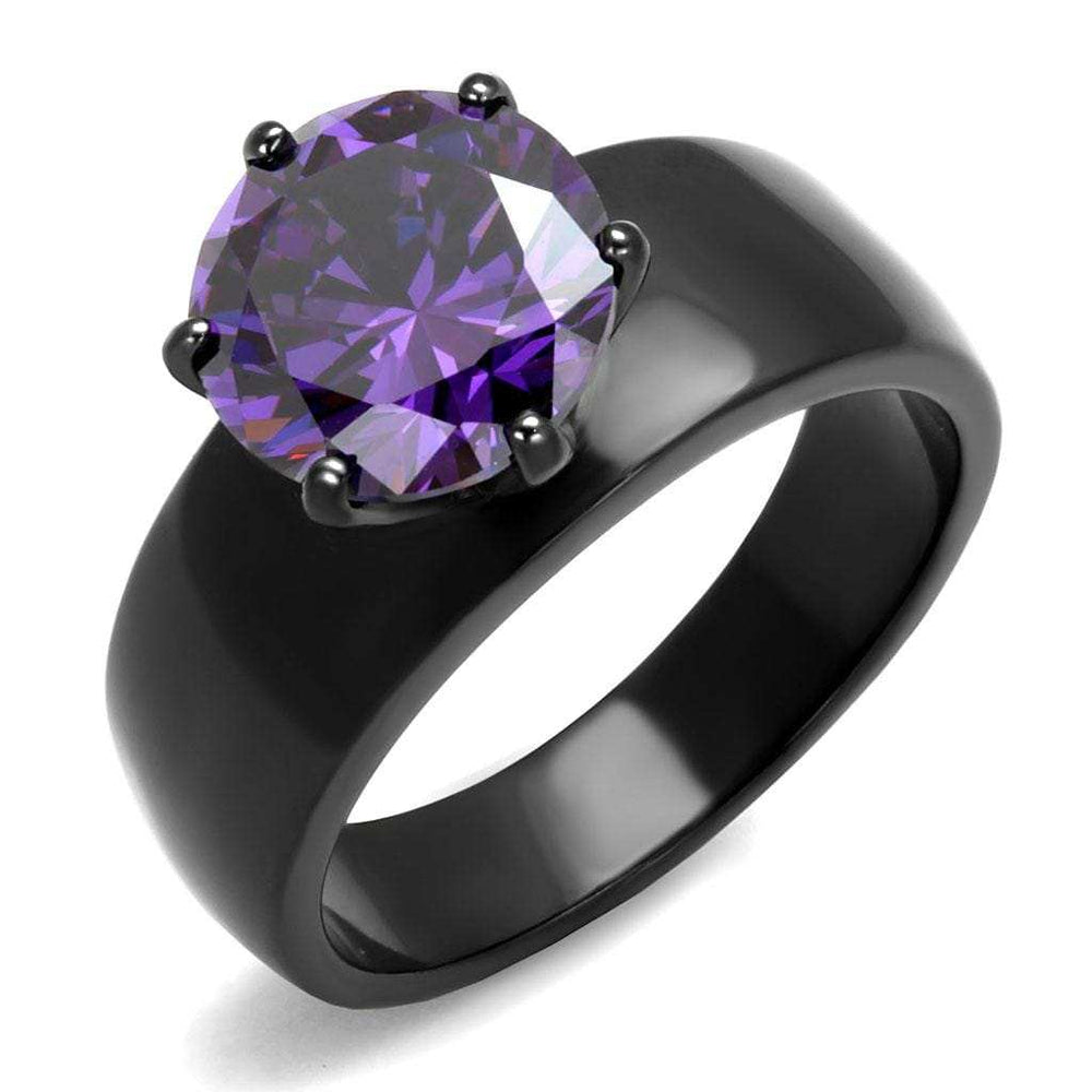 TK2999 - IP Black(Ion Plating) Stainless Steel Ring with AAA Grade CZ in Amethyst - Alamode - Flyclothing LLC