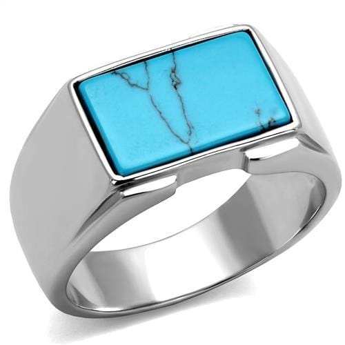 TK3000 - High polished (no plating) Stainless Steel Ring with Synthetic Imitation Amber in Sea Blue - Alamode - Flyclothing LLC