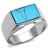TK3000 - High polished (no plating) Stainless Steel Ring with Synthetic Imitation Amber in Sea Blue - Alamode - Flyclothing LLC