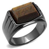 TK3001 - IP Light Black (IP Gun) Stainless Steel Ring with Synthetic Tiger Eye in Topaz - Alamode - Flyclothing LLC