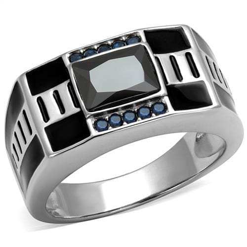 TK3002 - High polished (no plating) Stainless Steel Ring with AAA Grade CZ in Black Diamond - Alamode - Flyclothing LLC