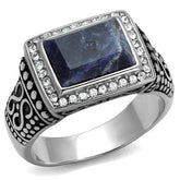 TK3003 - High polished (no plating) Stainless Steel Ring with Semi-Precious Sodalite in Capri Blue - Alamode - Flyclothing LLC