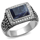 TK3003 - High polished (no plating) Stainless Steel Ring with Semi-Precious Sodalite in Capri Blue - Alamode - Flyclothing LLC