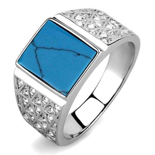 TK3004 - High polished (no plating) Stainless Steel Ring with Synthetic Turquoise in Sea Blue - Alamode - Flyclothing LLC