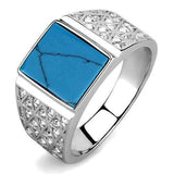TK3004 - High polished (no plating) Stainless Steel Ring with Synthetic Turquoise in Sea Blue - Alamode - Flyclothing LLC
