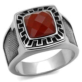 TK3007 - High polished (no plating) Stainless Steel Ring with Semi-Precious Agate in Siam - Alamode - Flyclothing LLC