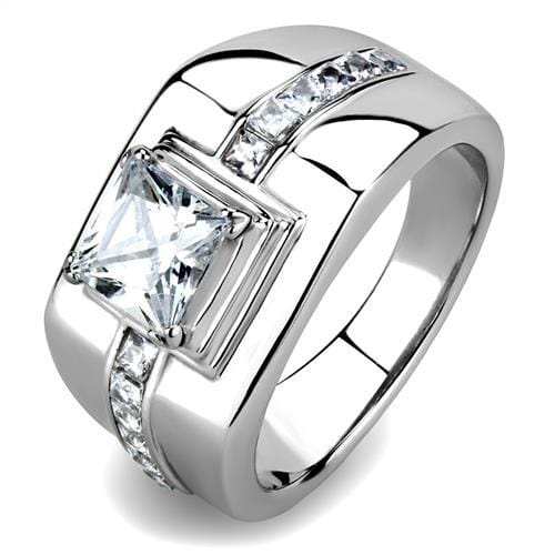 TK3011 - High polished (no plating) Stainless Steel Ring with AAA Grade CZ in Clear - Alamode - Flyclothing LLC