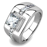 TK3011 - High polished (no plating) Stainless Steel Ring with AAA Grade CZ in Clear - Alamode - Flyclothing LLC