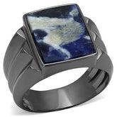 TK3012 - IP Light Black (IP Gun) Stainless Steel Ring with Semi-Precious Sodalite in Capri Blue - Alamode - Flyclothing LLC
