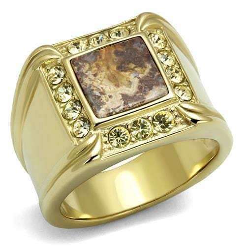 TK3013 - IP Gold(Ion Plating) Stainless Steel Ring with Semi-Precious Oligoclase in Smoked Quartz - Alamode - Flyclothing LLC