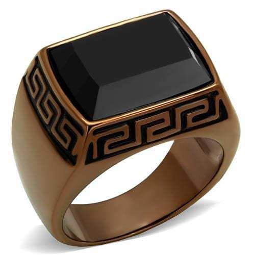 TK3014 - IP Coffee light Stainless Steel Ring with Synthetic Onyx in Jet - Alamode - Flyclothing LLC