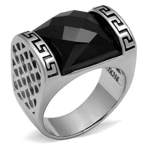 TK3016 - High polished (no plating) Stainless Steel Ring with Synthetic Onyx in Jet - Alamode - Flyclothing LLC