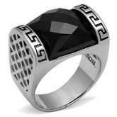 TK3016 - High polished (no plating) Stainless Steel Ring with Synthetic Onyx in Jet - Alamode - Flyclothing LLC
