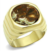 TK3017 - IP Gold(Ion Plating) Stainless Steel Ring with Semi-Precious Oligoclase in Smoked Quartz - Alamode - Flyclothing LLC
