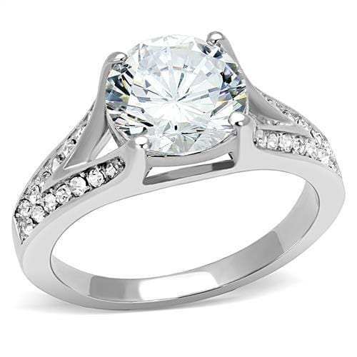 TK3020 - High polished (no plating) Stainless Steel Ring with AAA Grade CZ in Clear - Alamode - Flyclothing LLC