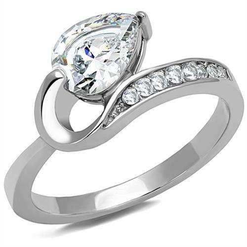 TK3022 - High polished (no plating) Stainless Steel Ring with AAA Grade CZ in Clear - Alamode - Flyclothing LLC