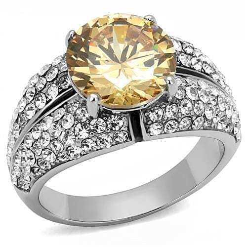 TK3031 - High polished (no plating) Stainless Steel Ring with AAA Grade CZ in Champagne - Alamode - Flyclothing LLC