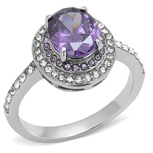 TK3032 - High polished (no plating) Stainless Steel Ring with AAA Grade CZ in Amethyst - Alamode - Flyclothing LLC