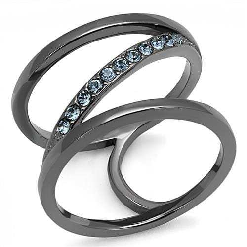 TK3038 - IP Light Black (IP Gun) Stainless Steel Ring with Top Grade Crystal in Capri Blue - Alamode - Flyclothing LLC