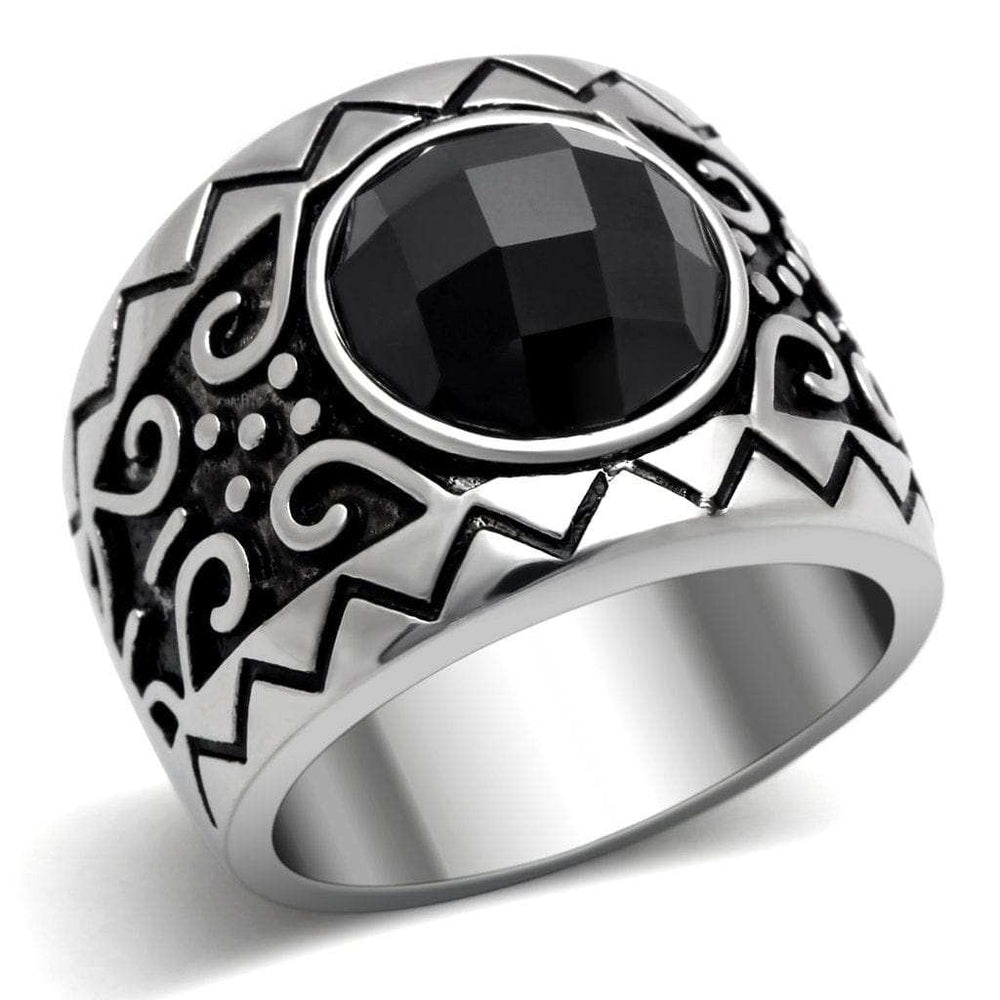TK303 - High polished (no plating) Stainless Steel Ring with AAA Grade CZ in Jet - Alamode - Flyclothing LLC