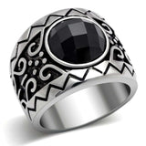 TK303 - High polished (no plating) Stainless Steel Ring with AAA Grade CZ in Jet - Alamode - Flyclothing LLC