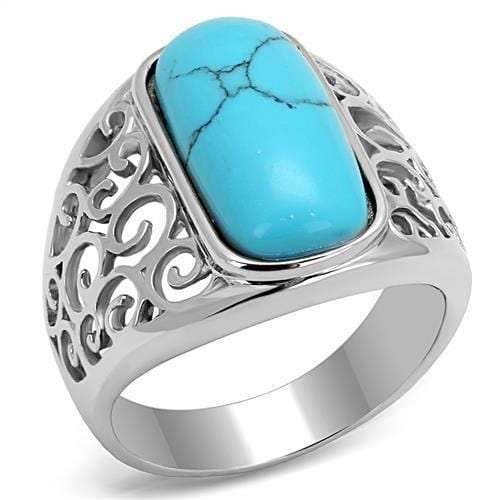 TK3043 - High polished (no plating) Stainless Steel Ring with Synthetic Turquoise in Sea Blue - Alamode - Flyclothing LLC