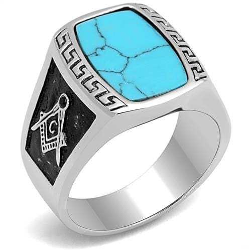 TK3044 - High polished (no plating) Stainless Steel Ring with Synthetic Turquoise in Sea Blue - Alamode - Flyclothing LLC