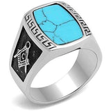TK3044 - High polished (no plating) Stainless Steel Ring with Synthetic Turquoise in Sea Blue - Alamode - Flyclothing LLC