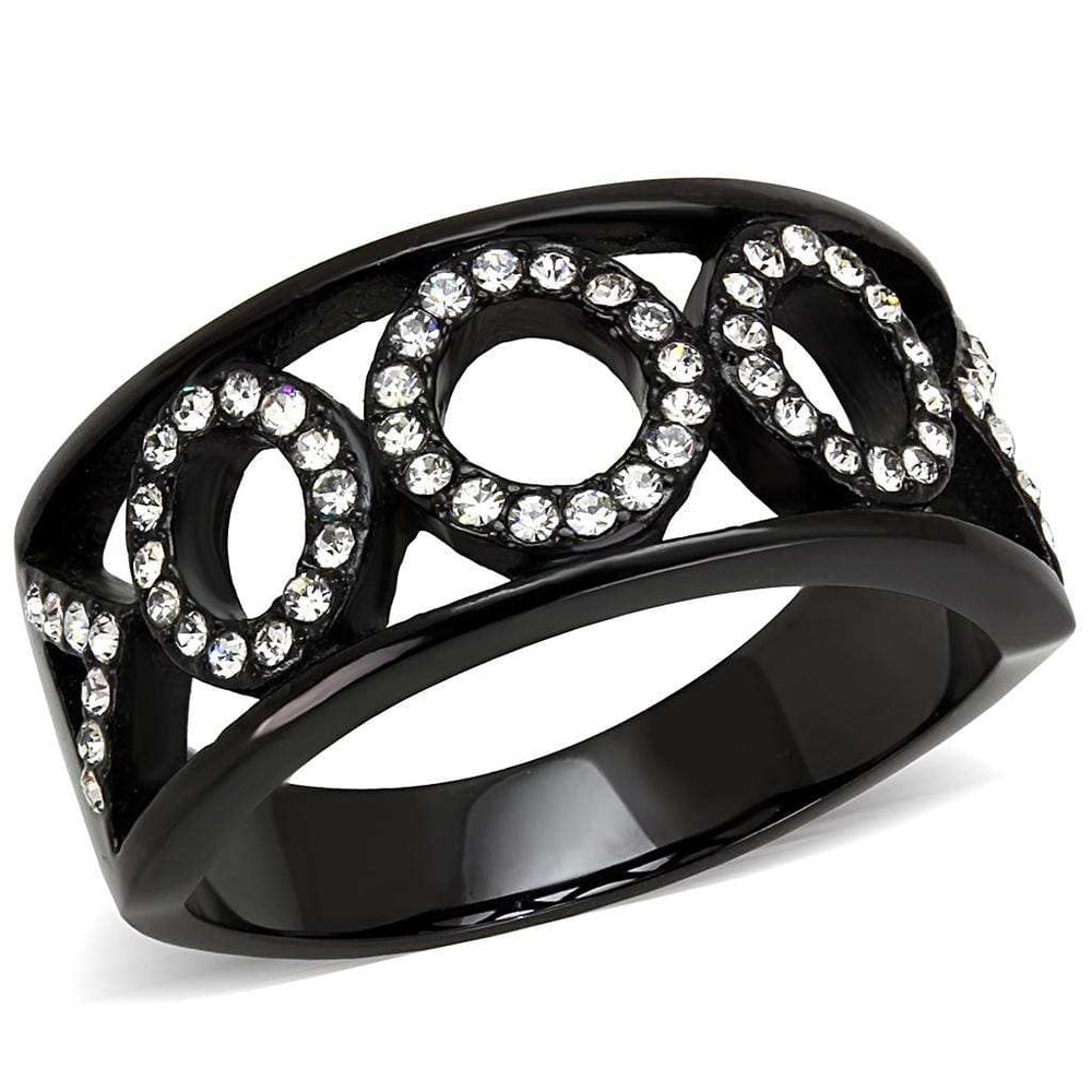 TK3046 - IP Black(Ion Plating) Stainless Steel Ring with Top Grade Crystal in Clear - Alamode - Flyclothing LLC