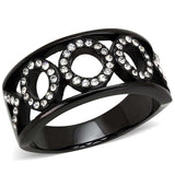 TK3046 - IP Black(Ion Plating) Stainless Steel Ring with Top Grade Crystal in Clear - Alamode - Flyclothing LLC